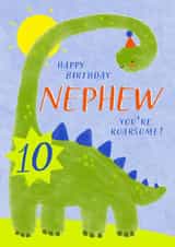 Cute Birthday Card - 10th - Awesome Nephew - Dinosaur created by Juniper and Rose Studio
