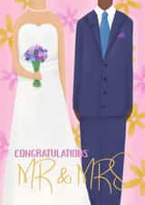 Classic Wedding Card - Mr & Mrs - Flowers - Couple created by Sian Moore Illustration