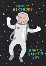 Personalised Birthday Photo Card created by Macie Dot Doodles - Cute Birthday Card - Astronaut - Space