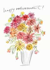 Traditional Retirement Card - Floral Bouquet Vase - Calligraphy created by Gabrielle Solly Illustration