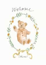 Cute New Baby Card - Cuddly Baby Bear - Calligraphy created by Gabrielle Solly Illustration