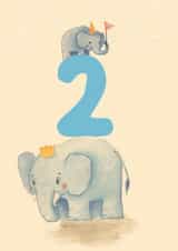 elephant 2nd children's birthday card - blue age number - cute animals created by The Grey Earl
