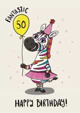 Cute Birthday Card - 50th - Party Zebra created by Ivorymint cards