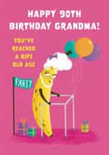 Cute Birthday Card - 90th - For Grandma - Ripe Banana created by Hannah Jayne Lewin