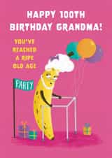 Cute Birthday Card - 100th - For Grandma - Ripe Banana created by Hannah Jayne Lewin