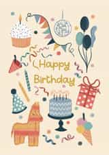 Classic Birthday Card - Piñata - Presents - Balloons created by Holly Hudson-Smith