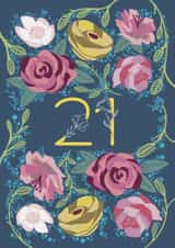 Pretty 21st Birthday/Anniversary Card - Flowers - Floral created by Holly Hudson-Smith