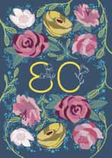 Pretty 80th Birthday/Anniversary Card - Flowers - Florals created by Holly Hudson-Smith