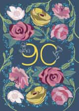 Pretty 90th Birthday/Anniversary Card - Flowers - Florals created by Holly Hudson-Smith