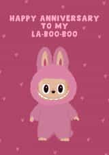 Cute Anniversary Card - Labubu - My Boo created by Pink Peach Cards