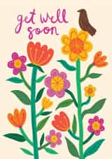 Pretty Get Well Soon Card - Flowers - Bird created by Happy Wolf