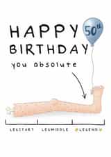 Funny 50th Birthday Card - You Absolute Legend - Leg Pun created by Larry the Match