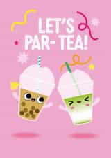 Cute Birthday Card - Let's Par-Tea - Boba And Matcha created by Pango Productions