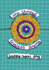 Fun Raksha Bandhan Card - One Thread, Endless Drama - Pun created by The Playful Indian