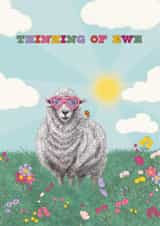 Cute Thinking Of You Card - Sheep - Ewe created by badgerbee design