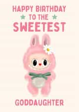 Cute Pink Birthday Card - Sweetest Goddaughter - Labubu Doll created by Hello Fridays Studio