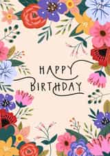 Pretty Birthday Card - Flowers - For Her created by Sad Girl Illustration