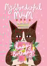 Cute Birthday Card - Wonderful Mum - Queen Cat created by Happy Wolf