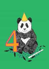 Cute 4th Birthday Card - Panda Bear - Party Hat created by martha and hepsie ltd