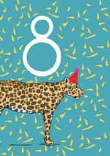 Cute 8th Birthday Card - Leopard - Party Hat created by martha and hepsie ltd