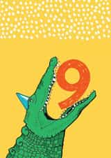 Cute 9th Birthday Card - Crocodile - Party Hat created by martha and hepsie ltd