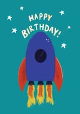 Fun Birthday Card - For Him - Blue Rocket Ship created by martha and hepsie ltd