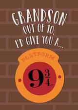Fun Birthday Card - For Grandson - Platform 9 3/4 - Hogwarts - Harry Potter created by Cardology