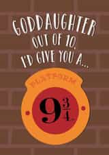 Fun Birthday Card - For Goddaughter - Platform 9 3/4 - Hogwarts - Harry Potter created by Cardology