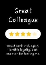 Funny Leaving Card - Four Stars - Terrible Loyalty created by Sundiva Designs