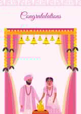 Cute Punjabi fire mandap wedding greeting card created by SKAA