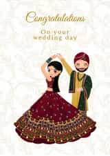 Dancing couple north Indian/Punjabi wedding card. created by SKAA