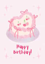 Cute pink coquette cherry ribbon bow cake happy birthday card 🎀 created by Hunter Of The Wild