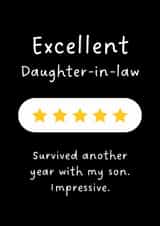 Funny Birthday/Anniversary Card - Five Stars - Excellent Daughter-In-Law created by Sundiva Designs