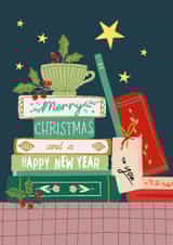 Classic Christmas Card - Stack Of Books - Merry Christmas And A Happy New Year created by original fox designs