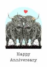 Classic Anniversary Card - Highland Cows - Wife/Husband/Girlfriend/Boyfriend created by Beth Higgins Art