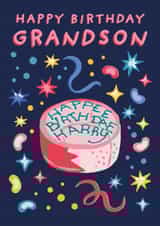 Funny Birthday Card - Harry Potter - For Grandson - Hagrid Birthday Cake 'Happee Birthday Harry' created by Cardology