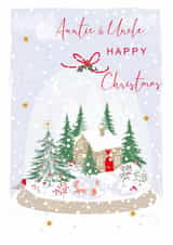 Classic Christmas Card - For Auntie and Uncle - Cute Mountain House in Snowglobe created by SABIVO Design by Sabina