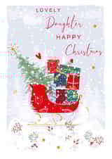 Classic Christmas Card - For Daughter - Festive Sleigh with Presents and Robin created by SABIVO Design by Sabina