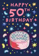 Funny 50th Birthday Card - Harry Potter - Hagrid Birthday Cake 'Happee Birthday Harry' created by Cardology