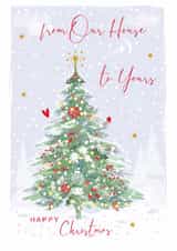 Classic Christmas Tree Card - From Our House to Yours - Winter Berries and Robin created by SABIVO Design by Sabina