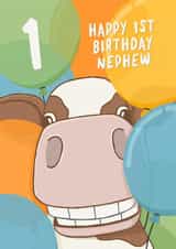 Cute 1st Birthday Card - For Nephew - Cow created by Fliss Muir