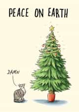 Funny Christmas Card - Peace On Earth - Cat created by Bewilderbeest