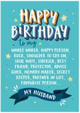 Heartfelt Birthday Card - For Husband - To My Whole World created by Kreate Paper Co.