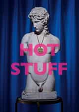 Cheeky birthday card for him featuring a male statue and "Hot Stuff" message created by Ornament Art