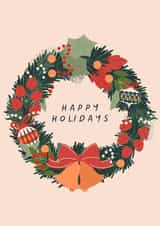 Classic Christmas Card - Happy Holidays - Wreath created by Sad Girl Illustration