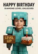 Funny Birthday Card For Minecraft Fan — Diamond Level Unlocked created by Proper Cards