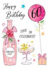 Classic Birthday Card - 60th - Pink Champagne created by Katie Phythian Design