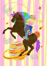 Good Luck Card Funny Cosmic Cowboy “Go Get Em” Encouragement for Friend created by Rachel Rennie