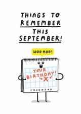 Cute Birthday Card - Calendar Reminder - September Birthday created by mungo and shoddy