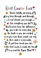 Heartfelt Thank You Card - Best Cousin Ever - Poem created by And You Can Quote Me